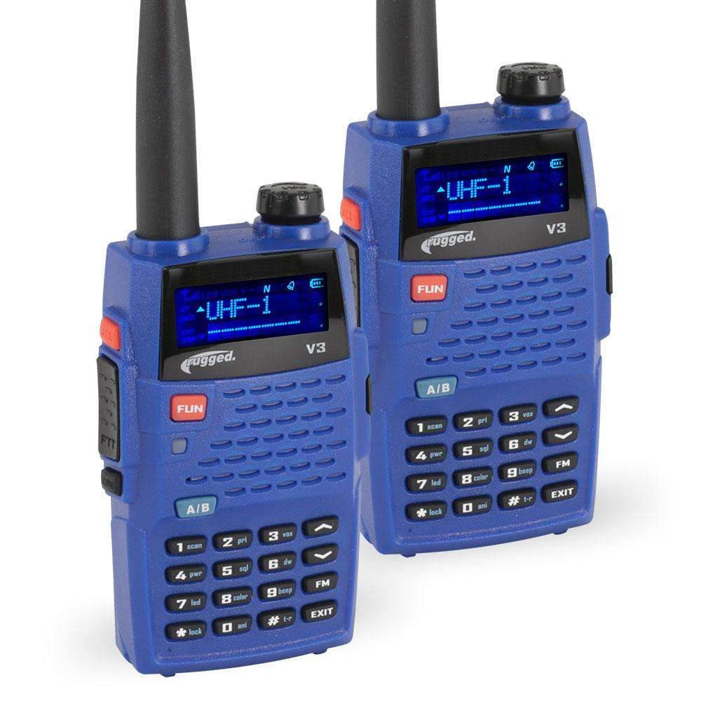 Two blue Rugged V3 handheld radios